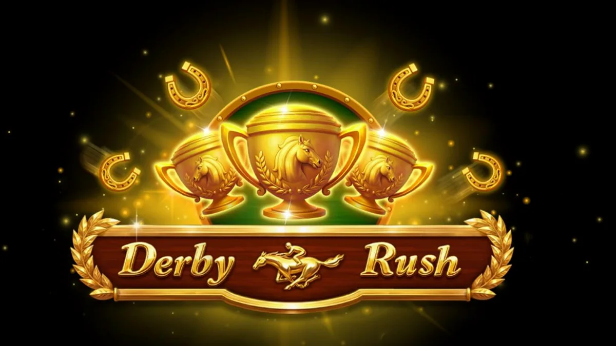 Tampilan visual slot Derby Rush dengan tema balap kuda yang mewah
