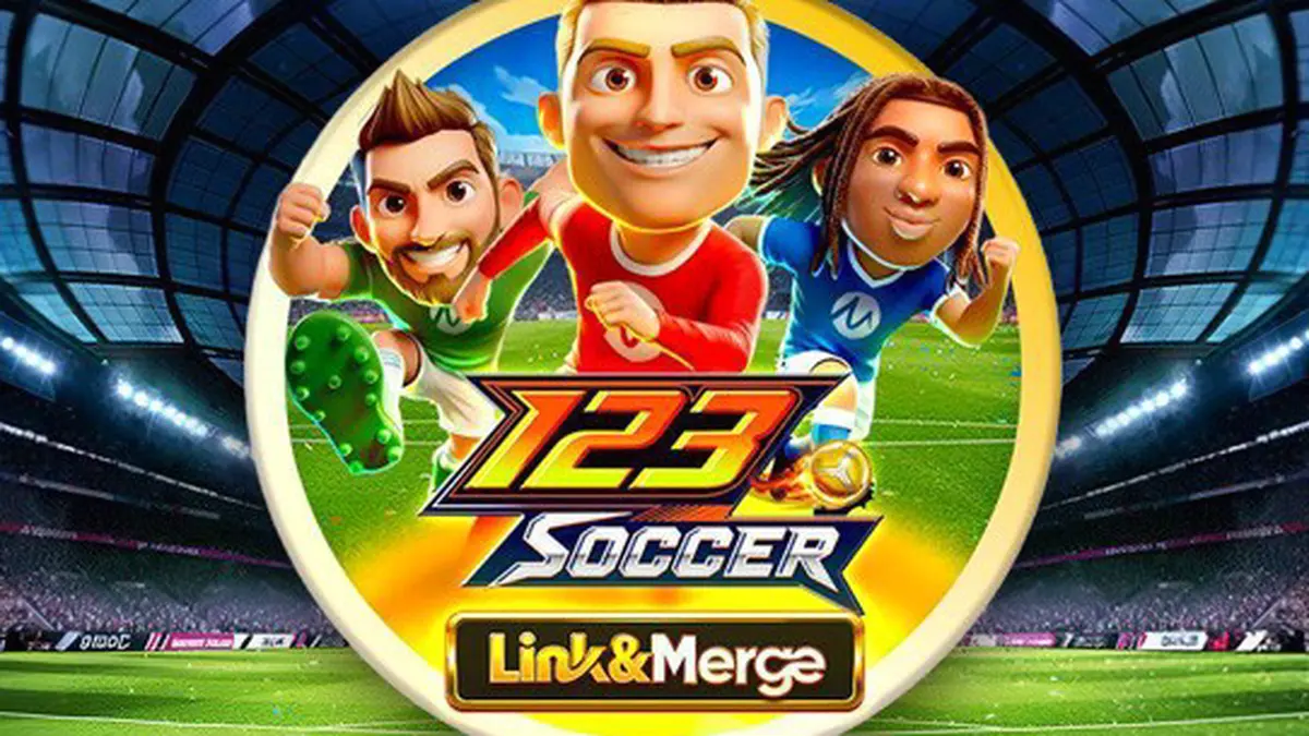 Tampilan visual permainan slot 123 Soccer Link&Merge dengan tema sepak bola yang dinamis.